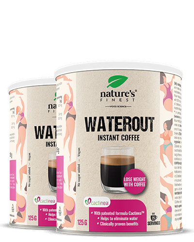 WaterOut Coffee 1+1 , Elimina La Ritenzione Idrica , Formula Cactinea™ , Riduci Il Gonfiore , Arabica Premium , Senza Zucchero Aggiunto , 250g