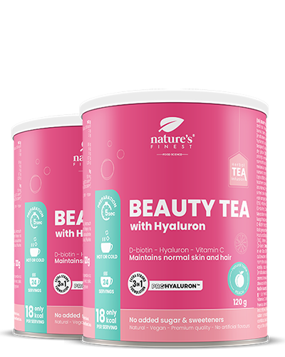 Beauty Tea With Hyaluron And Biotin 1+1 , Idratazione Della Pelle , Tè Funzionale , Anti-Aging , ProHyaluron™ , Biologico , Vegano , Collagene , 240g