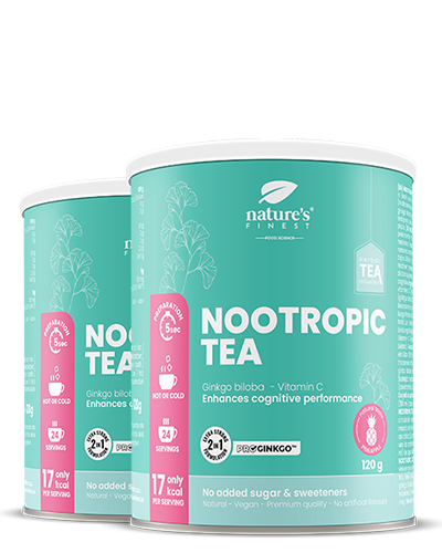Nootropic Tea 1+1 , Stimolante Per Il Cervello E La Memoria , Tè Funzionale , Tè Al Ginkgo Biloba , ProGinkgo™ , Biologico , Vegano , 240g