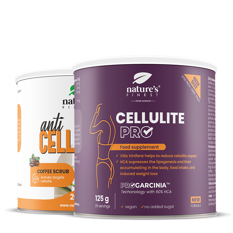 Nature's Finest Double Cellulite Attack | routine a 2 fasi per l’aspetto della cellulite | garcinia + estratto di vino rosso + scrub al caffè per cosc